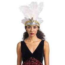 1 件狂欢节人造羽毛头饰歌舞女郎头带女士羽毛选美头带 1920 年代轻佻女郎头带万圣节 - 三條毛髮帶 - 查看 10