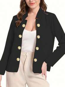 Blazer/Chaqueta de punto de mujer de unicolor de doble botonadura, de manga larga, para uso casual y oficina, otoño