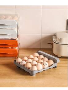 双层鸡蛋盒；滚轮分配器；32 个鸡蛋托盘冰箱鸡蛋储存盒，冰箱鸡蛋架，2 层抽屉 32 隔间可堆叠储物盒透明塑料鸡蛋架整理器 - 彩色 - 查看 5