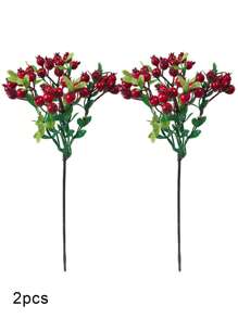 2/4 件人造浆果茎水果假塑料浆果植物冬青果人造浆果茎花喷雾浆果，逼真绿色浆果带茎情人节仿真花，用于冬青圣诞节假期和家居装饰 DIY 浆果树干家庭厨房派对中心装饰花环装饰，人造花塑料