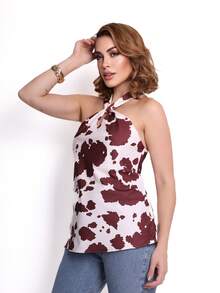Duna Women's Basic Twist Front And Back Tank Top - Chocolate Brown - View 4