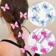 2pcs Shiny Butterfly Hair Clips Non-Slip Duck Clip Vintage Ombre Hair Clips, Decorative Chiffon Butterfly Hair Clips With Sparkling Diamond Edges - Girls Bangs Side Clips, Suitable For Daily Wear And Photography Props, Butterfly Accessories, Sweet Role-Playing Hair Clips With Shiny Rhinestones, Perfect For Weddings, Back To School And Daily Hair Accessories, Rave Accessories - Pink - View 5