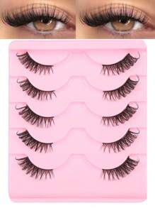 5 Pairs Cat Eye Black Line Russian Curl Natural Cross Eyelash Increase Eye Visual Size Suitable For Daily And Date Makeup Essentialeyelashes, Eyelash Extension