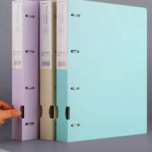 1pc Multicolor Muted Tones A4 D-Ring 4-Ring Binder File Folder, 11-Hole Suitable For Loose Leaf Binder - Multicolor - View 2