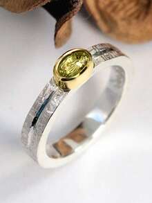 1 件复古几何椭圆纹理橄榄绿水钻简约百搭铜色双色金女士男士尺寸戒指，适合日常佩戴、派对、聚会、周年纪念礼物、情侣礼物 - 彩色 - 查看 2