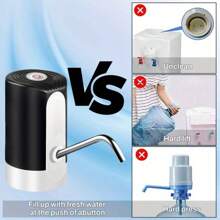 1 Stück USB aufladbares elektrisches Wasserpumpgerät, kompaktes & elegantes Design, einfache Installation, bequem & praktisch, Ein-Klick-Bedienung, blau leuchtende Anzeige, USB-Ladeanschluss, eine vollständige Aufladung kann etwa 6 Eimer à 19 Liter Flaschenwasser pumpen, leistungsstarker Motor