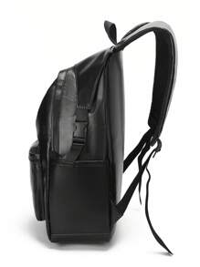 peach tree 1 件简约纯色背包，多功能校园风格，大容量可容纳 12 英寸平板电脑，PU 笔记本电脑背包，适合学校、旅行，黑色，防水，流线型设计，男女通用，户外、商务、健身，送给男朋友、爸爸的礼物