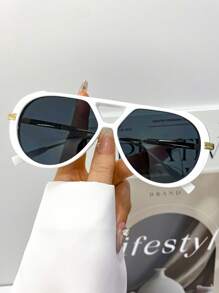 新款时尚复古双梁金属超大镜框眼镜，男女皆宜，适合日常佩戴、户外、节日、派对、街头风格，独特的椭圆形装饰眼镜飞行员形状墨镜