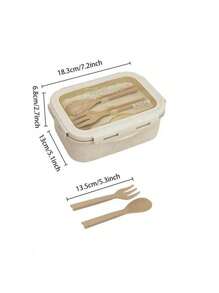 1pc Lunch Box With Two Compartments, Built-In Cutlery Set, Reusable And Microwave Heated (With Lid Removed), Suitable For Kitchen, Outdoor, School Supplies, And Kitchen Utensils