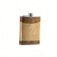 1 Set Stainless Steel Gold Floral Pattern Liquor Flask Set, Portable Alcohol Bottle, Fashionable Unisex Wine Bottle, Elegant Texture, Stainless Steel Soft Leather Packaging Flask, Suitable For Whiskey, Rum And Vodka, Great Gift For Men And Women
