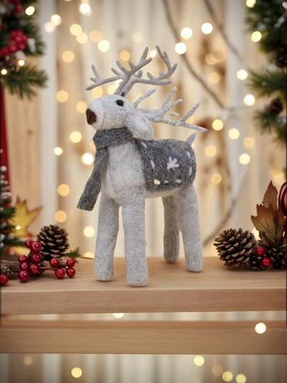 1pc Cute Felt Deer Ornament, Healing Christmas Deer Desktop Decoration - Suitable For Bookshelf, Living Room, Office Counter, Entryway And Holiday Home Decoration