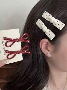 16pcs/Set French Style Polka Dot Hair Clips, Bow And Oval Shaped, Add Charming Elegance To Hairstyles - Suitable For Girls And Women, Random Styles, Fit For Campus, Party Or Daily Looks Needing Cute Pink Vibes. Wear These Adorable Hair Accessories To Let Your Girlish Charm Shine., Claw Clips, Hair Claws, Hair Slide, Hair Barrettes, Fall Fashion, Bows, Valentines Accessories - Multicolor - View 2