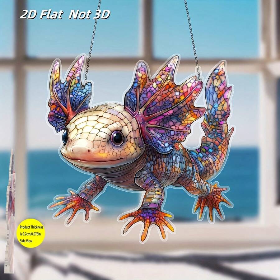 زخرفة نافذة أكريليك ملونة على شكل سحلية فيرفلاي المكسيكية 2D بطول 7.9 بوصة، تصميم سحلية متعدد الألوان حيوي مع أجنحة مضيئة، مناسبة لديكور المنزل والحديقة، ديكور الرواق الداخلي/الخارجي، هدية فريدة لعيد الميلاد أو الاحتفال بالمنزل الجديد، ديكور الحديقة | تصميم سحلية حيوي | بلاستيك متين، ديكور السحلية