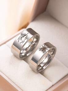 2pcs Stylish Stainless Steel Ring Sets, Personalized Halloween Couple Ring Sets, Glossy Punk Hip-Hop Style Spider Web Ring Sets - Multicolor - View 5