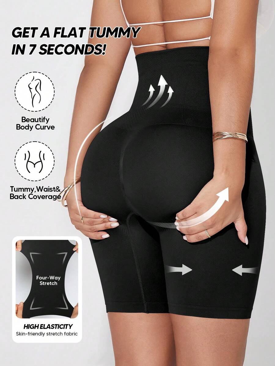 1Pc Women's High-Waist Tummy Control Shorts Mid-Thigh Butt Lift Shapewear For Base Layering