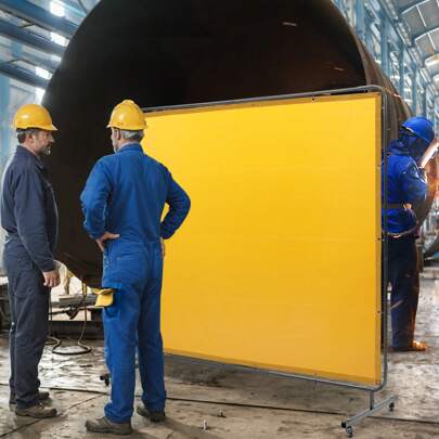 Welding Screen With Frame 6'x8' Welding Curtain Screen On 4 Wheels Yellow
