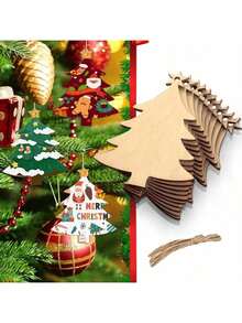 10 Peças Enfeites Penduráveis para Árvore de Natal, Artesanato de Madeira DIY, Pintura e Desenho DIY (Com Corda), Decorações de Natal, Suprimentos de Decoração DIY para Árvore de Natal
