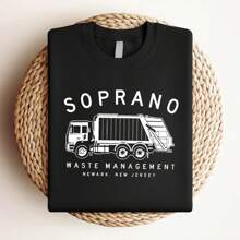 180g Pure Cotton Tony Soprano Waste Management T-Shirt  American TV Show Casts Black For Women Breathable Comfortable Casual Soft Streetwear Top For Everyday Wear Slightly Versatile Graphic Unisex Stretched Print Round Neck Short Sleeve Stylish Summer Fashion Men Designer Clothes - 黑色 - 查看 3