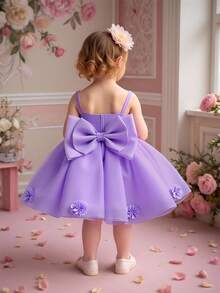 Baby Girls Spaghetti Strap Bow Organza Cute Flower Girl Princess Dress, Suitable For 1st Birthday, Wedding, Party, Does Not Include Headband - Mauve Purple - View 5