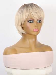 SMILCO 10-Inch Women's Wig, Blonde Gradient With Bangs, Comfortable And Breathable, Suitable For Daily Wear, Synthetic Fiber - Độ dốc vàng - Xem 7