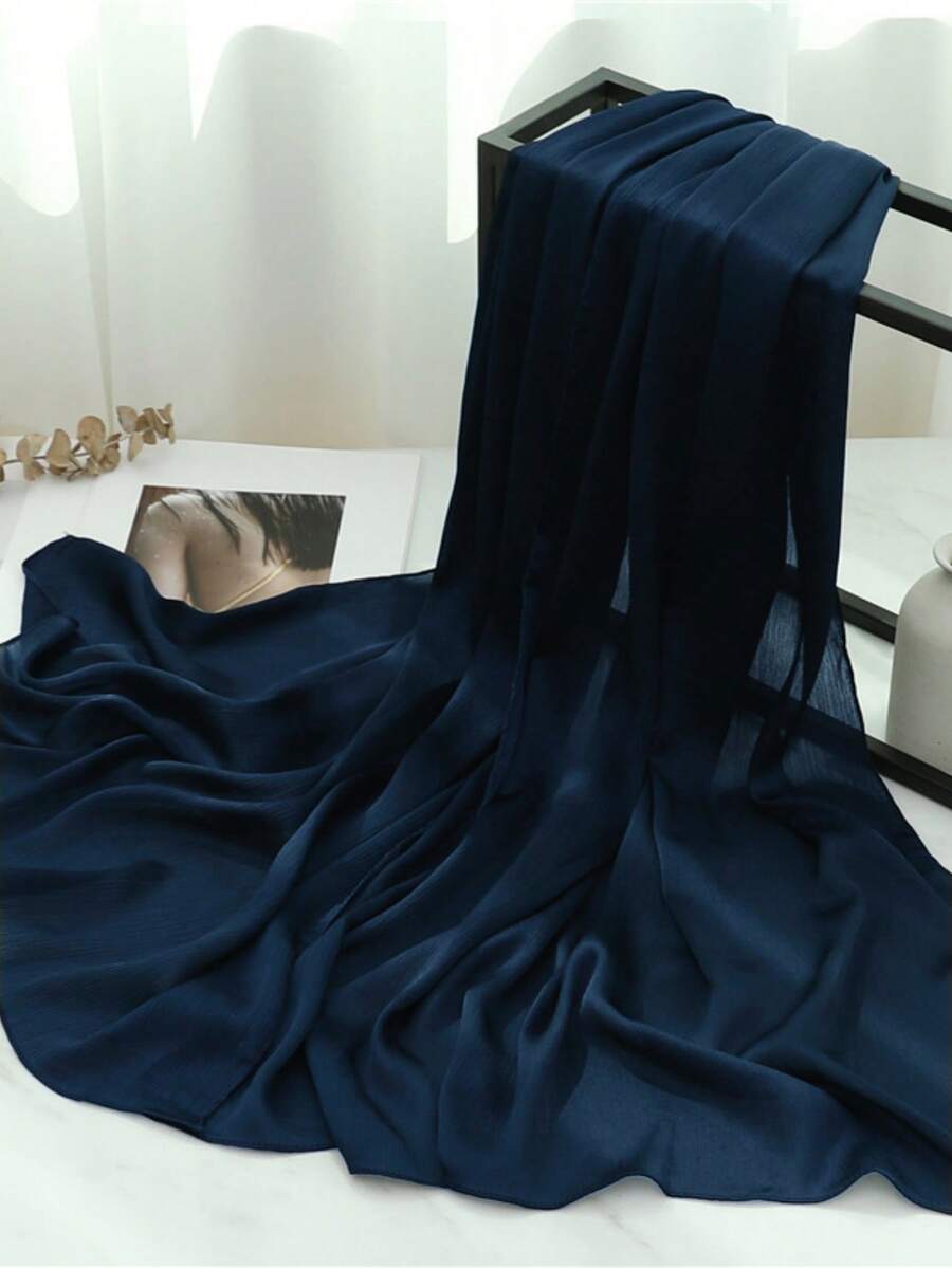 Crinkled Satin Headscarf, Single Or 2 Packs, No Gift Box Included - Navy - View 1