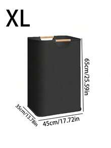 1pc Linen Dirty Clothes Basket, Foldable Handheld Fabric Laundry Hamper For Bedroom/Bathroom, Simple Design Collapsible Storage Basket, Large Capacity For Toys, Linens - Black - View 9