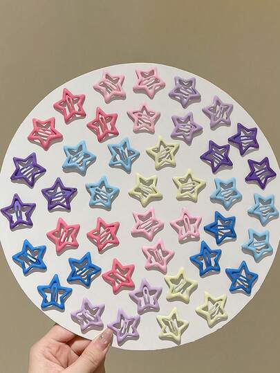 45个/35个/25个/15个/6个 3厘米/1.18英寸 随机混色 亮面星星BB发夹，可爱学院风、优雅复古风、极简风、街头时尚风、宫廷风，光泽质感，高端设计，适合女性日常装饰、化妆、通勤、度假、上学、节日派对、礼品