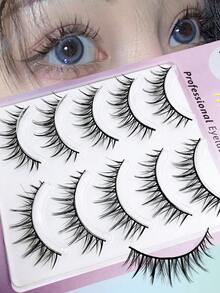 Asiteo 5 Pairs Manga Lashes Cos Dance Performance Eyelash 3D Natural Faux Mink Lash Makeup Full Strip False Eyelashes Devil Comic Lashes Anime Cosplay False Eyelashes - 黑色 - 查看 1