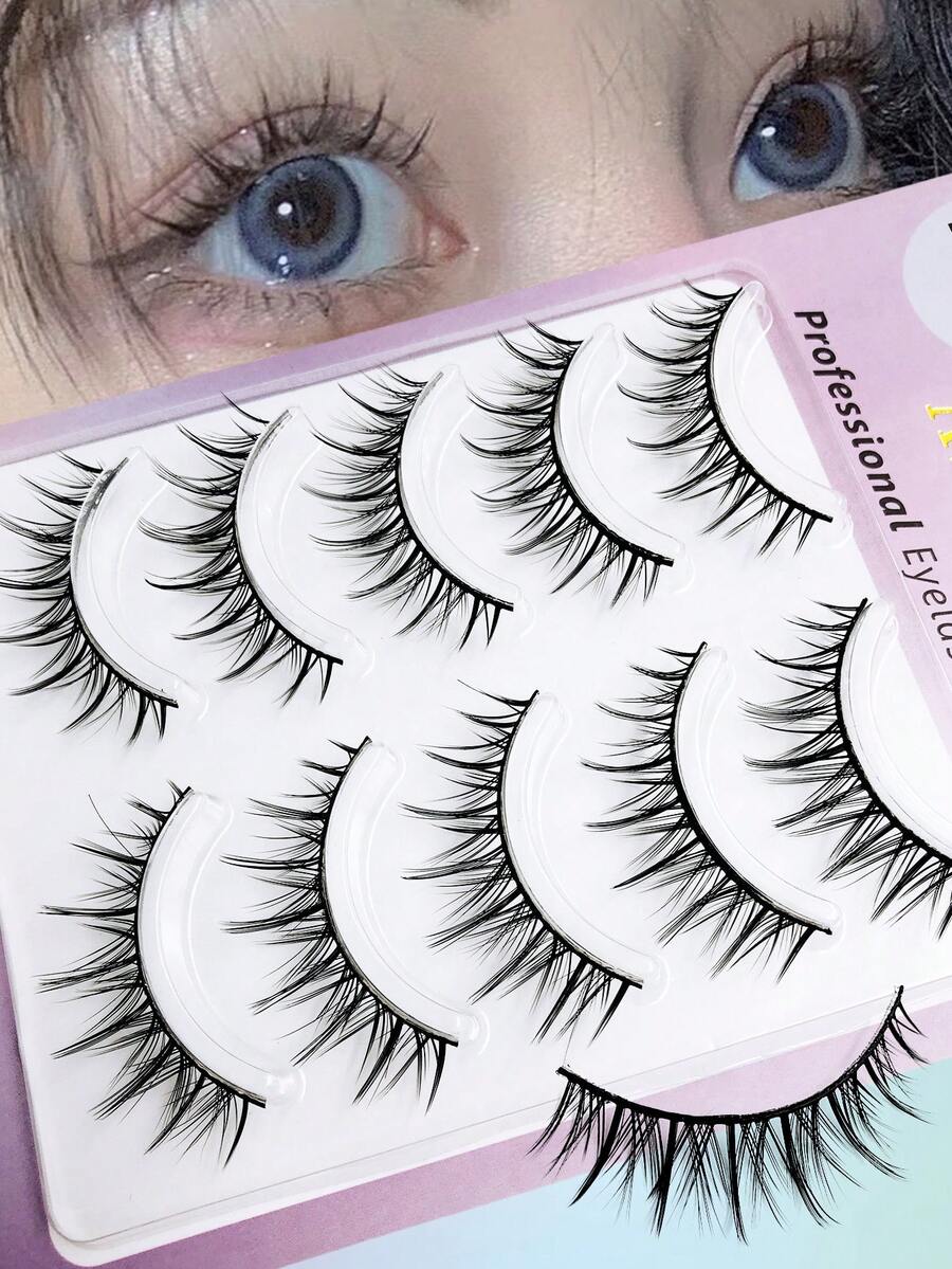 Asiteo 5 Pairs Manga Lashes Cos Dance Performance Eyelash 3D Natural Faux Mink Lash Makeup Full Strip False Eyelashes Devil Comic Lashes Anime Cosplay False Eyelashes - 黑色 - 查看 1