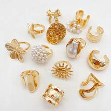 Juego de 20 piezas de anillos con diseños de mariposa, serpiente y flor brillantes, unisex, de estilo mixto, con incrustaciones de rhinestone, accesorios de joyería adecuados para uso diario y decoración de fiestas - 20 anillos de estrellas de mar al azar - Ver 4