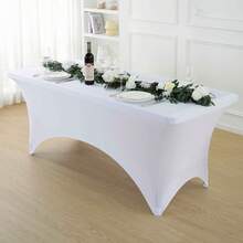 4/12pc Spandex White Tablecloth,4ft/6ft/8ft, Stretch Tablecloth, Fitted Tablecloth, Wrinkle Resistant Stretchable Rectangle Table Cover For Event, Wedding & Parties - White - View 6