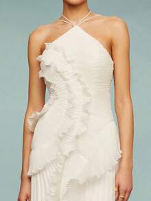 Women's Boho Halter Backless Maxi Dress Sleeveless High Waist Ruffled Party Prom Evening Dresses - Ngà voi - Xem 6