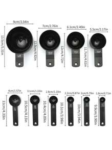 5pcs/10pcs Plastic Baking Measuring Cups And Spoons Set, 10 Pieces Black Plastic Measuring Cups And Spoons Set With Measurement Markings - Black - View 7