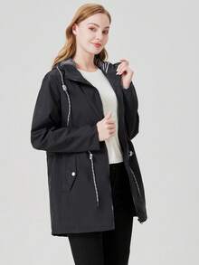 1 pieza Chaqueta para mujer para exteriores, de tela resistente al agua, con diseño de cordón en la cintura, cortavientos casual para primavera y otoño