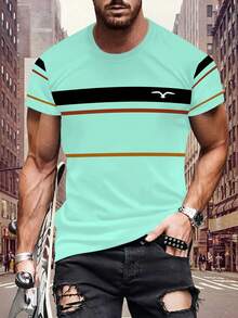 男士休闲夏季T恤 | 绿色配黑红条纹 | 轻盈舒适 | 日常及节日穿着 - 彩色 - 查看 2