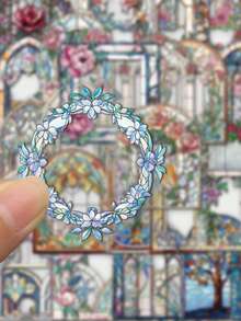 SCXXBSW 50pcs Retro Flower Mirror Stickers Cartoon Graffiti Stickers Decorative Handbooks Water Cups Notebook Luggage Waterproof Stickers - Multicolor - View 6