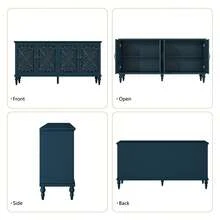 63'' Mid Century Vintage Sideboards Buffets Cabinet With 4 Doors Storage For Kitchen Dining Room, Blue - Blue - View 9
