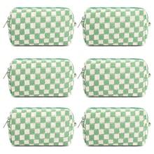 Checkered Makeup Bag Preppy Cosmetic Bag Bulk Blue Makeup Pouch Travel Toiletry Bag Organizer Cute Makeup Brushes Storage Bag Women Fashion - 薄荷綠格紋 - 查看 1