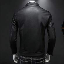 Mens Leather Jacket Motorcycle Black Biker Jackets Vintage Faux Leather Outwear Casual Lightweighthalloween - 黑色 - 查看 6