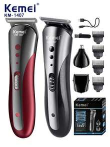 Kemei KM-1407 三合一电动理发器、鼻毛/耳毛修剪器和剃须刀套装，USB充电，男士多功能理容套装（1套） - 彩色 - 查看 3