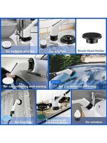 1. Wireless Electric Rotary Cleaning Brush - USB Rechargeable, 7 Replaceable Brush Heads, Dual Speed Adjustment, Detachable Telescopic Handle, Battery Level Indicator, Suitable For Kitchen/Living Room/Bathroom Cleaning, Lithium Battery Powered, 7-In-1 Household Cleaning Tool - White - View 7