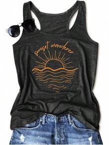 Graphic Tees For Women Summer Tank Tops Vacation Outfits For Women Country Concert Tops Summer Racer Back Tank Tops - Hoàng hôn/Xám đậm - Xem 1