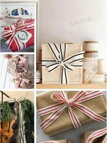 10码/卷 圣诞条纹丝带，礼品包装丝带，天然工艺缎带，DIY手工制作，节日婚礼情人节生日派对装饰，礼品包装 - 彩色 - 查看 1