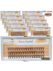 10 cajas/600 piezas de pestañas postizas en racimo con rizo C, 20D, 8-11mm, aspecto natural, alargadoras y de larga duración, adecuadas para ocasiones de fiesta - C - Ver 8