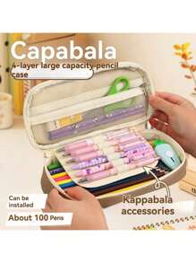 Estojo de lápis grande e de alta qualidade, simples, multiuso, tipo urso, para armazenamento de itens de papelaria para escola/escritório, estojo de lápis multiuso de lona com zíper, para escola, volta às aulas, suprimentos escolares, nécessaire, mochila escolar