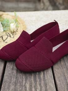 Women's Knitted Flat Mesh Sneakers, Round Toe Casual Slip-On Shoes, Comfortable Mother Shoes For Daily Walking