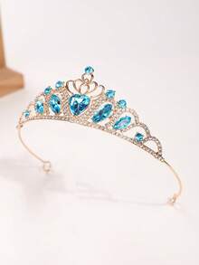 1pc Princess Crown Party Headpiece, Luxury Crystal Alloy Tiara - Blue - View 3