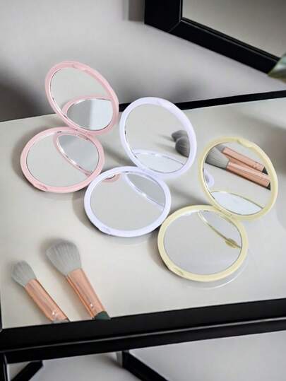 3pcs Candy Color Foldable Double-Sided Compact Mirrors, Portable DIY Cream Gel Small Round Mirrors, Suitable For School, Dorm, Outdoor, Travel Makeup Touch-Ups