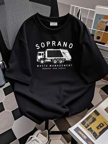 180g Pure Cotton Tony Soprano Waste Management T-Shirt  American TV Show Casts Black For Women Breathable Comfortable Casual Soft Streetwear Top For Everyday Wear Slightly Versatile Graphic Unisex Stretched Print Round Neck Short Sleeve Stylish Summer Fashion Men Designer Clothes - 黑色 - 查看 2