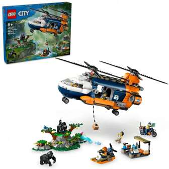 LEGO Juego de construcción de aventura de campamento base con helicóptero explorador de la jungla urbana - Juguete para niños y niñas de 8+ años - Con 5 minifiguras y figuras de gorila - Ideas de regalo para cumpleaños - 60437